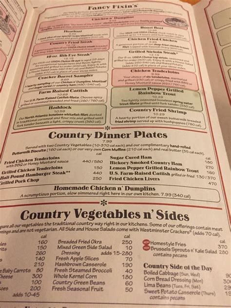 Dine-in Menu PDFs. . Cracker barrel old country store wilmington menu